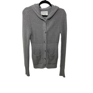 Aeropostale Gray Hooded Button Front Knit Cardigan Sweater Y2K Granny Cozycore M